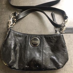 Small black patten leather coach purse